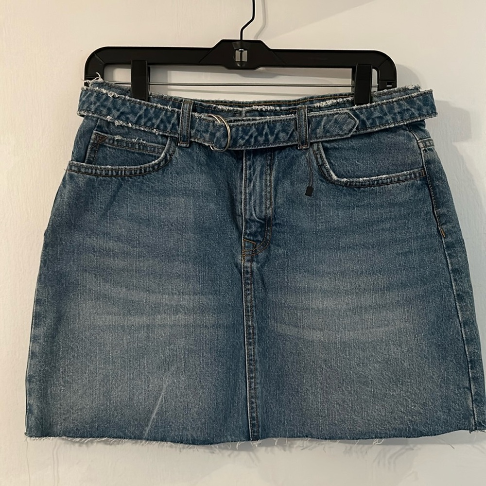 NEW Zara Basic Z1975 Denim Ring Belted Skirt